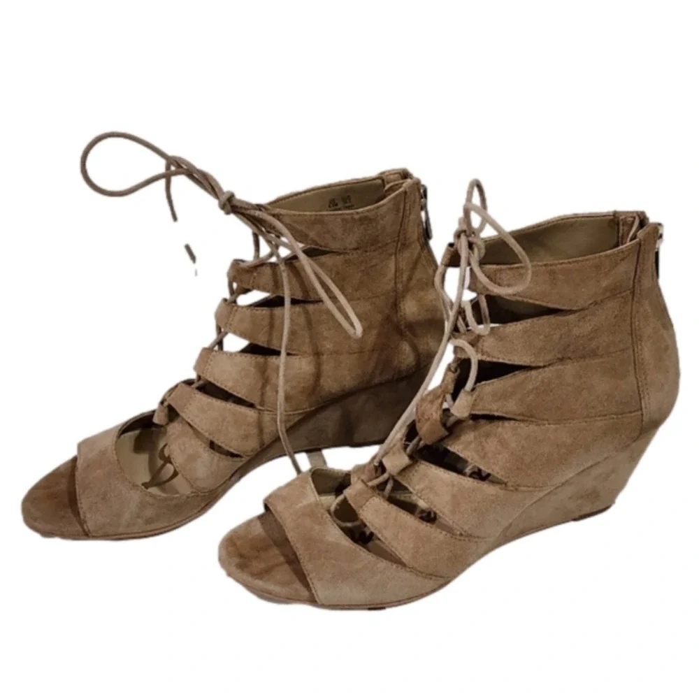 SAM EDELMAN Womens Oatmeal Beige Santina Wedge Heeled Gladiator Sandal 8 M‎